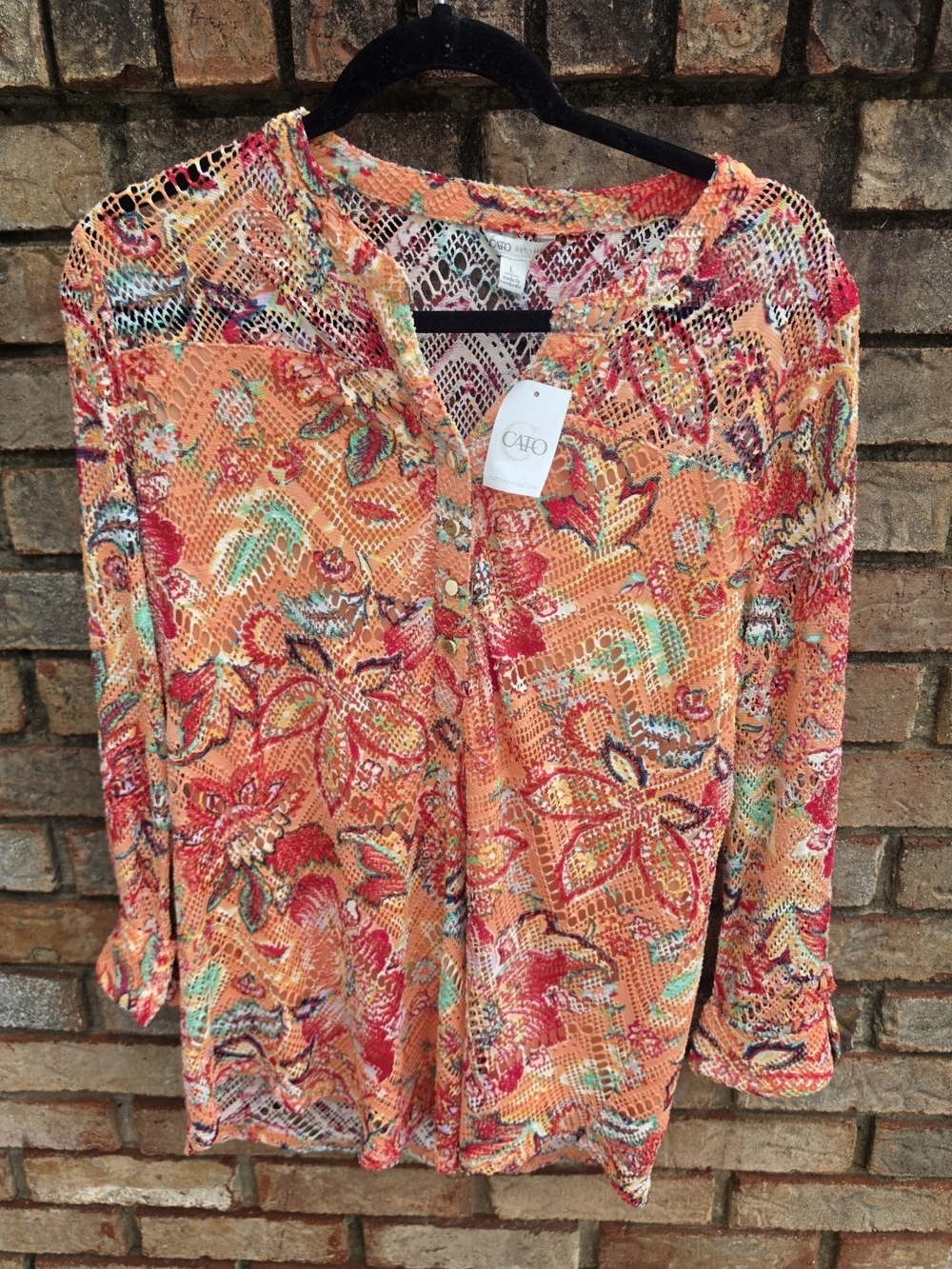 New Women's CATO Orange Floral Shirt, size Large